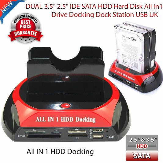 DOCK DOCKING STATION FESTPLATTE 3,5 2,5 SATA IDE 2 HD HDD BOX CASE USB SD TF MS 