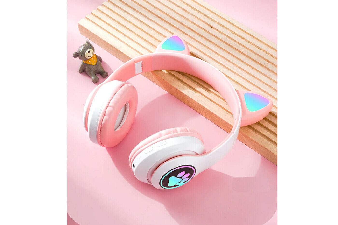 Cuffie Bambina Gatto Wireless Ricaricabile USB Pieghevole Luci Led VZV-23M