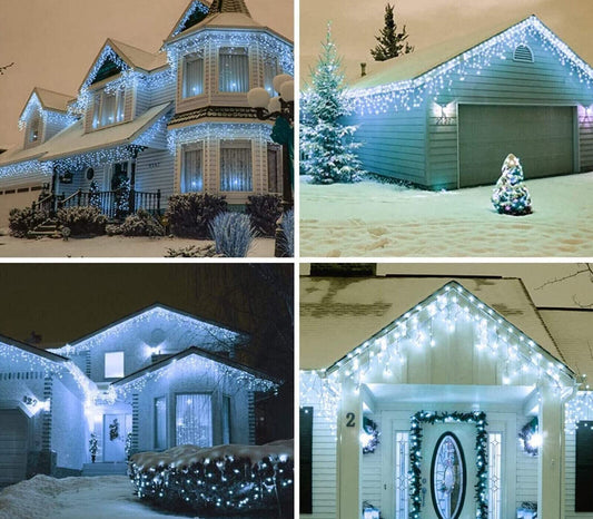 Tenda Luminosa 64LED Catena Natalizia Cascata Di Luci Di Natale 3M Bianco Freddo