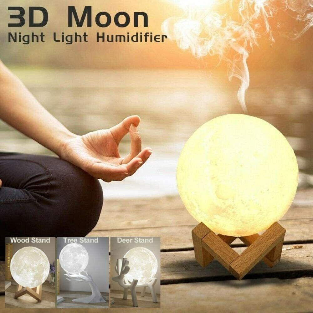 UMIDIFICATORE ULTRASUONI LAMPADA LUNA LUCE LED AROMATERAPIA DIFFUSORE AROMI FUMO