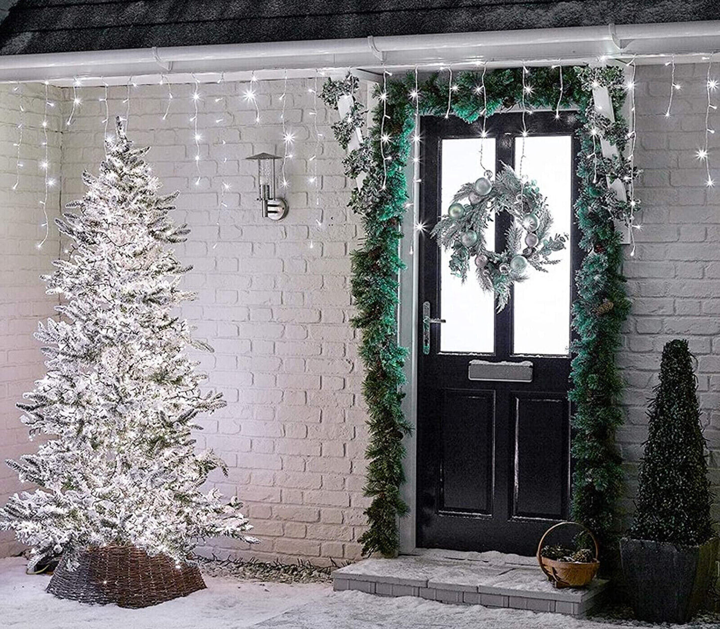 Tenda Luminosa 64LED Catena Natalizia Cascata Di Luci Di Natale 3M Bianco Freddo