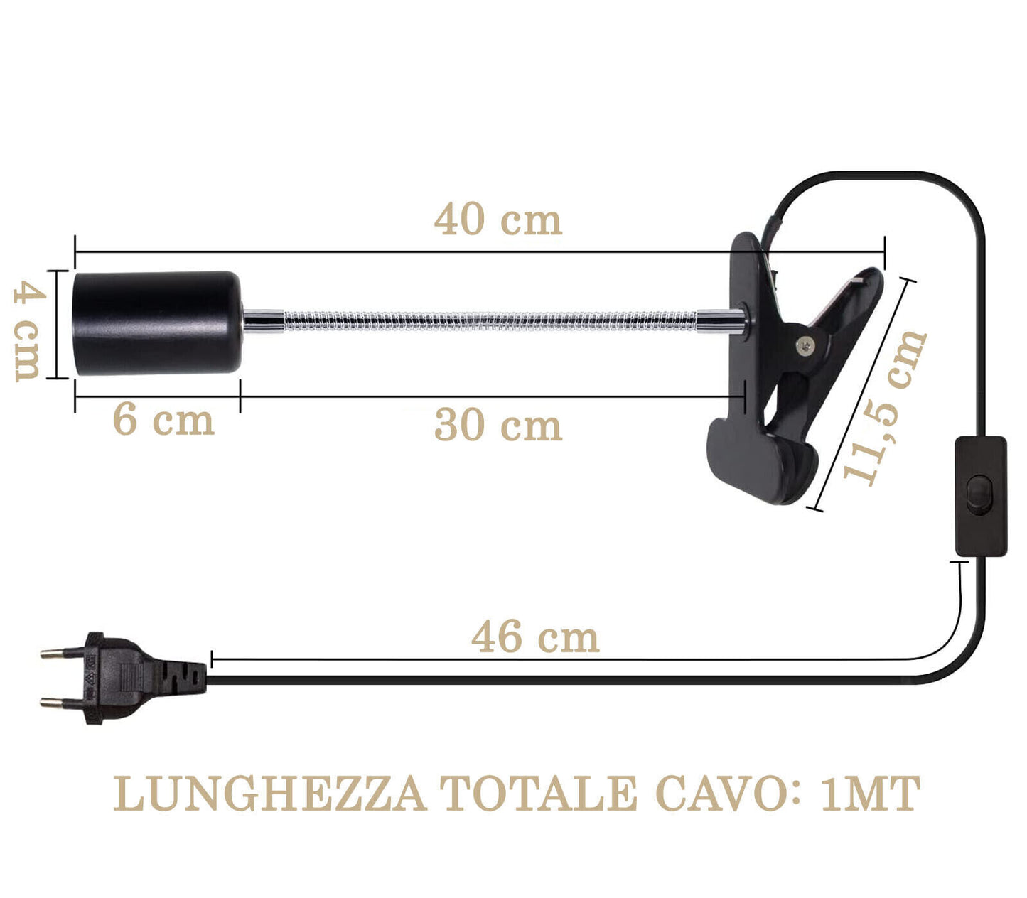 Portalampada E27 Con Pinza Morsetto Con Interruttore Lampada Acquario Scrivania