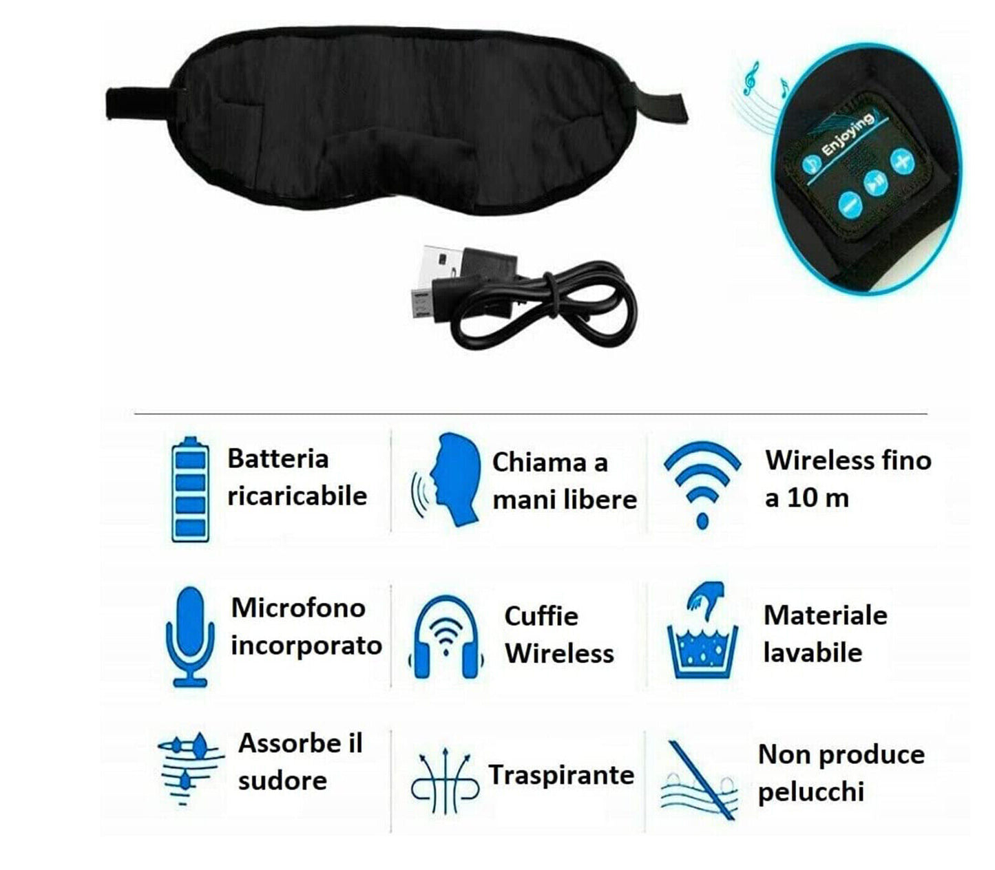 Maschera Fascia Bluetooth Per Occhi Maschera Viaggio Cuffie Wireless Sonno Q-YZ1