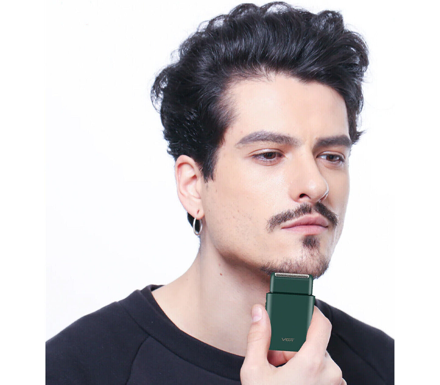 Rasoio Elettrico Barba Uomo Portatile Ricaricabile Sottile Verde Nero VGR V-390