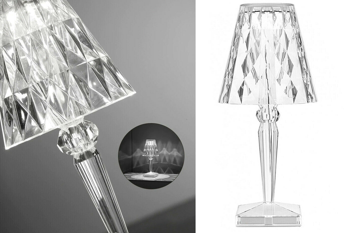 Lampada Tavolo Diamantata Ricaricabile USB Effetto Cristallo Luce Decorativa