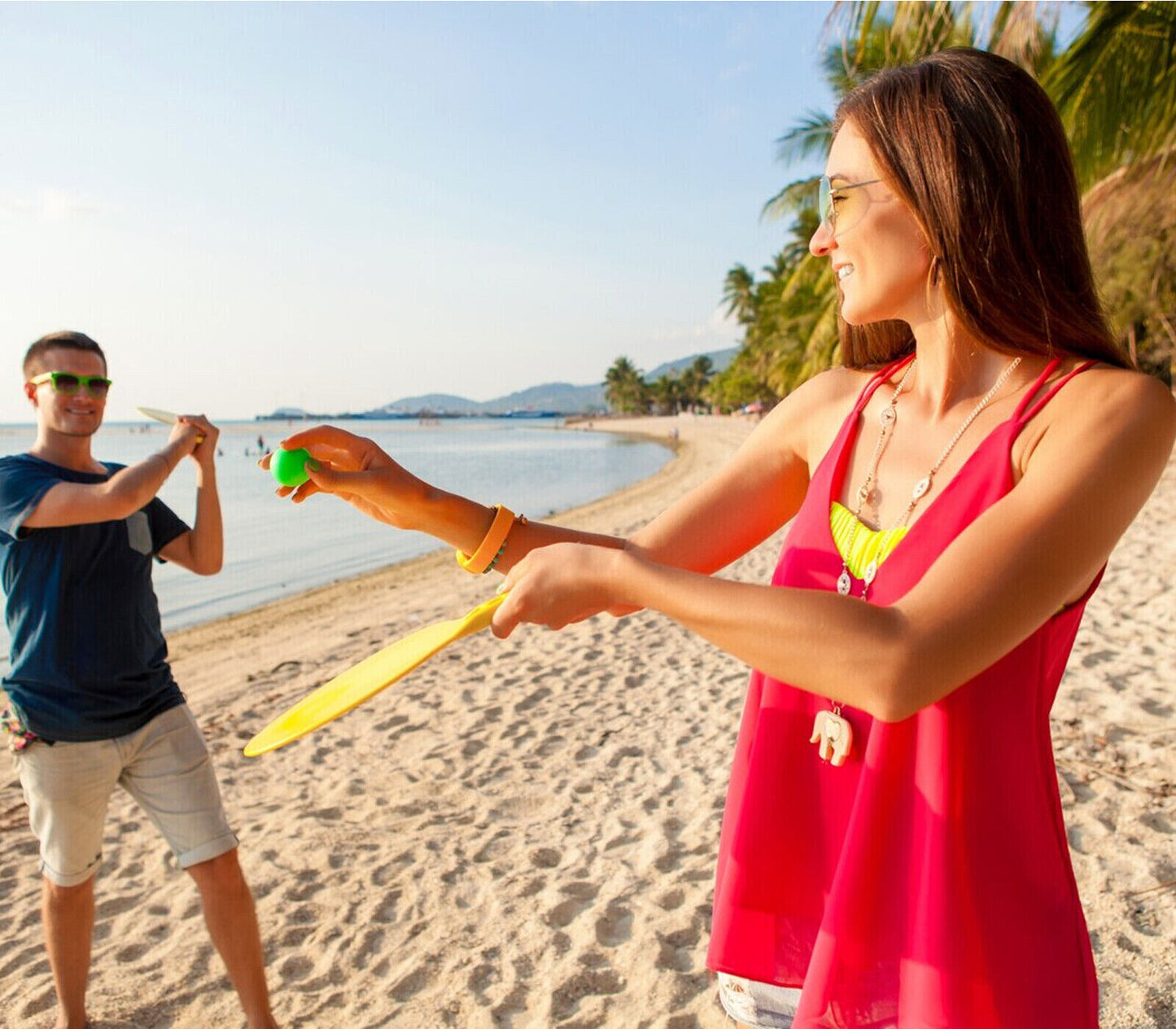 Racchettoni Da Spiaggia Racchette con Pallina Legno Gioco Bambini Adulti