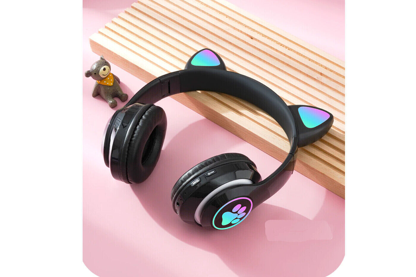 Cuffie Bambina Gatto Wireless Ricaricabile USB Pieghevole Luci Led VZV-23M