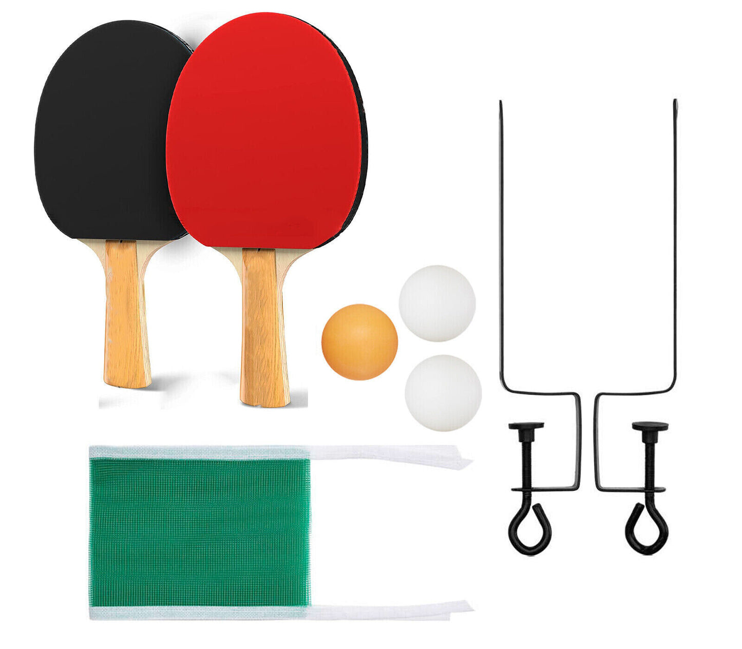 Set Ping Pong Racchette Rete con Morsetti 3 Palline Gioco Tennis da Tavolo