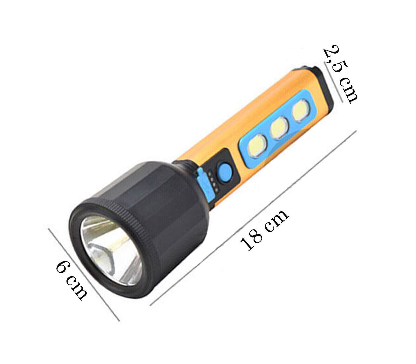 Torcia LED Ricaricabile USB 3 COB 5W Luce Regolabile Emergenza Sport e Campeggio