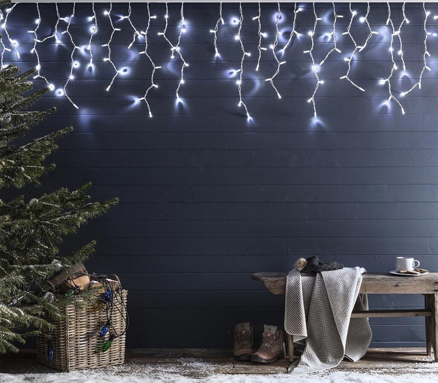 Tenda Luminosa 64LED Catena Natalizia Cascata Di Luci Di Natale 3M Bianco Freddo