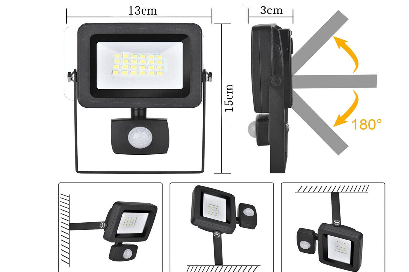 Externer LED-Strahler 20 W, einstellbarer Dämmerungs-Bewegungssensor, kaltes Licht 