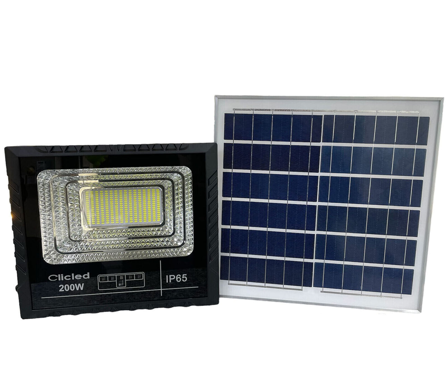 Solar-LED-Scheinwerfer 200 W mit Solarpanel-Ladeanzeige, kaltes Licht, angeklickt 