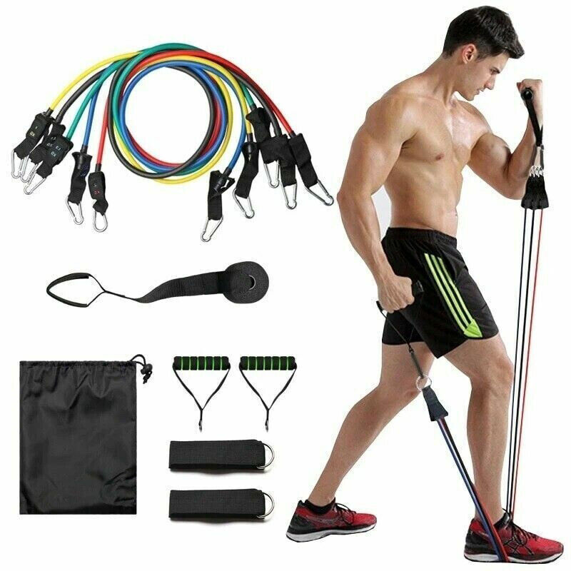 KIT 10 FASCE BANDE ELASTICHE ELASTICI FITNESS PALESTRA RESISTENZA MANIGLIE FORZA