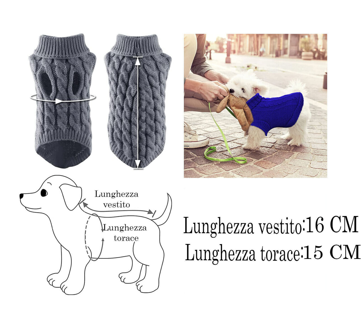 Vestito per Cane Maglione Invernale Caldo Dolcevita Taglia Piccola Cucciolo 3XS