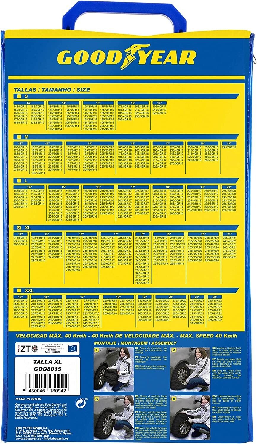 Goodyear GOD8015 Ultra Grip Textil-Schneeketten, XL, 2er-Set, GRÖSSE XL