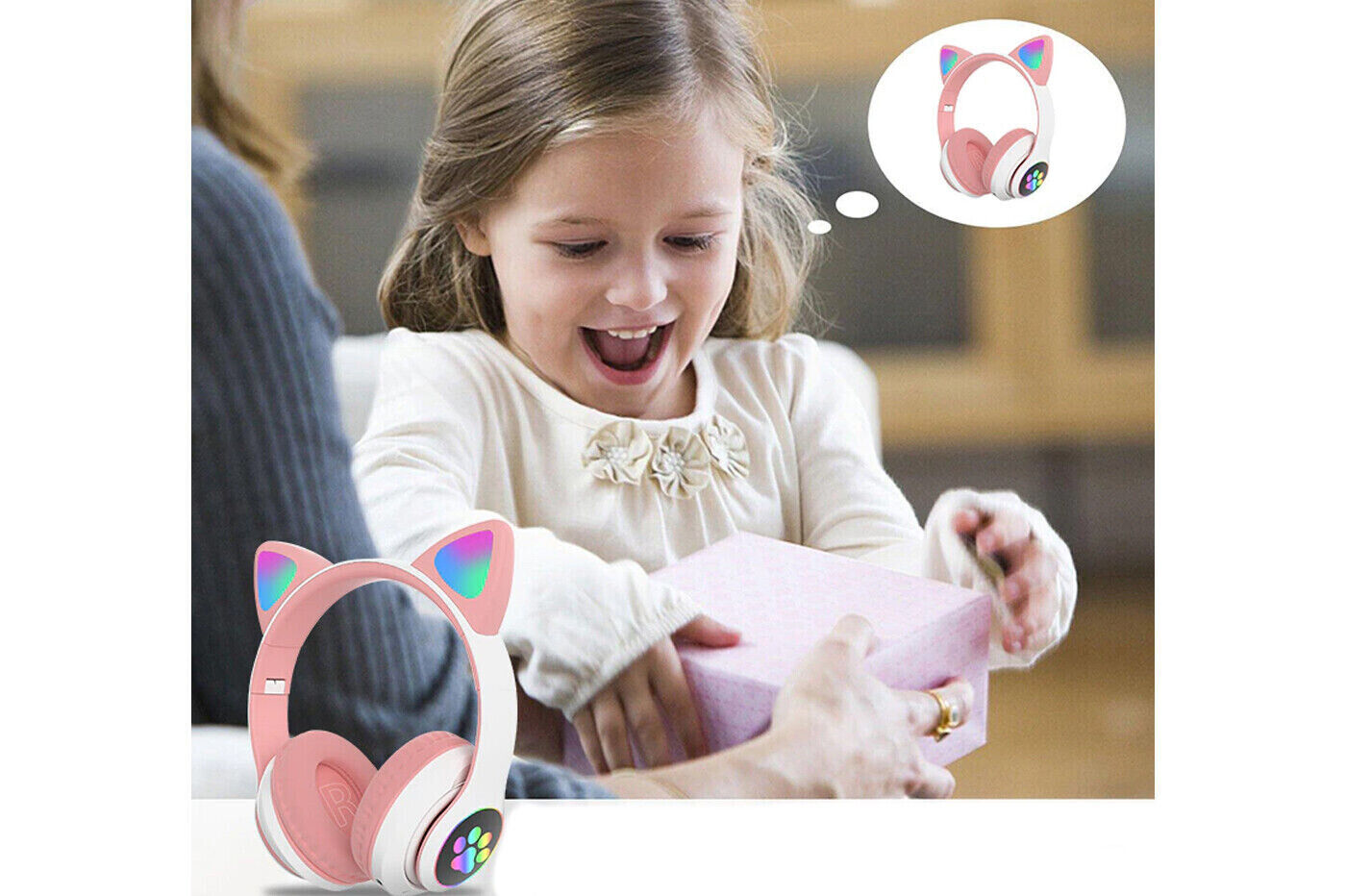 Cuffie Bambina Gatto Wireless Ricaricabile USB Pieghevole Luci Led VZV-23M