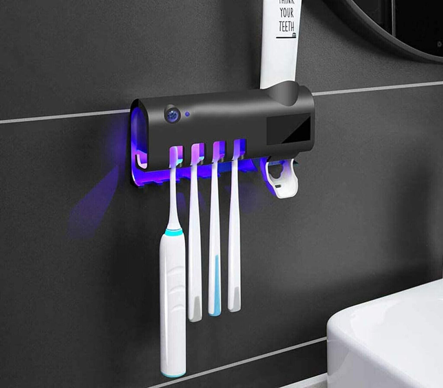 Sterilizzatore Spazzolini UV Con Dispenser Dentrificio Porta Spazzolino Adesivo